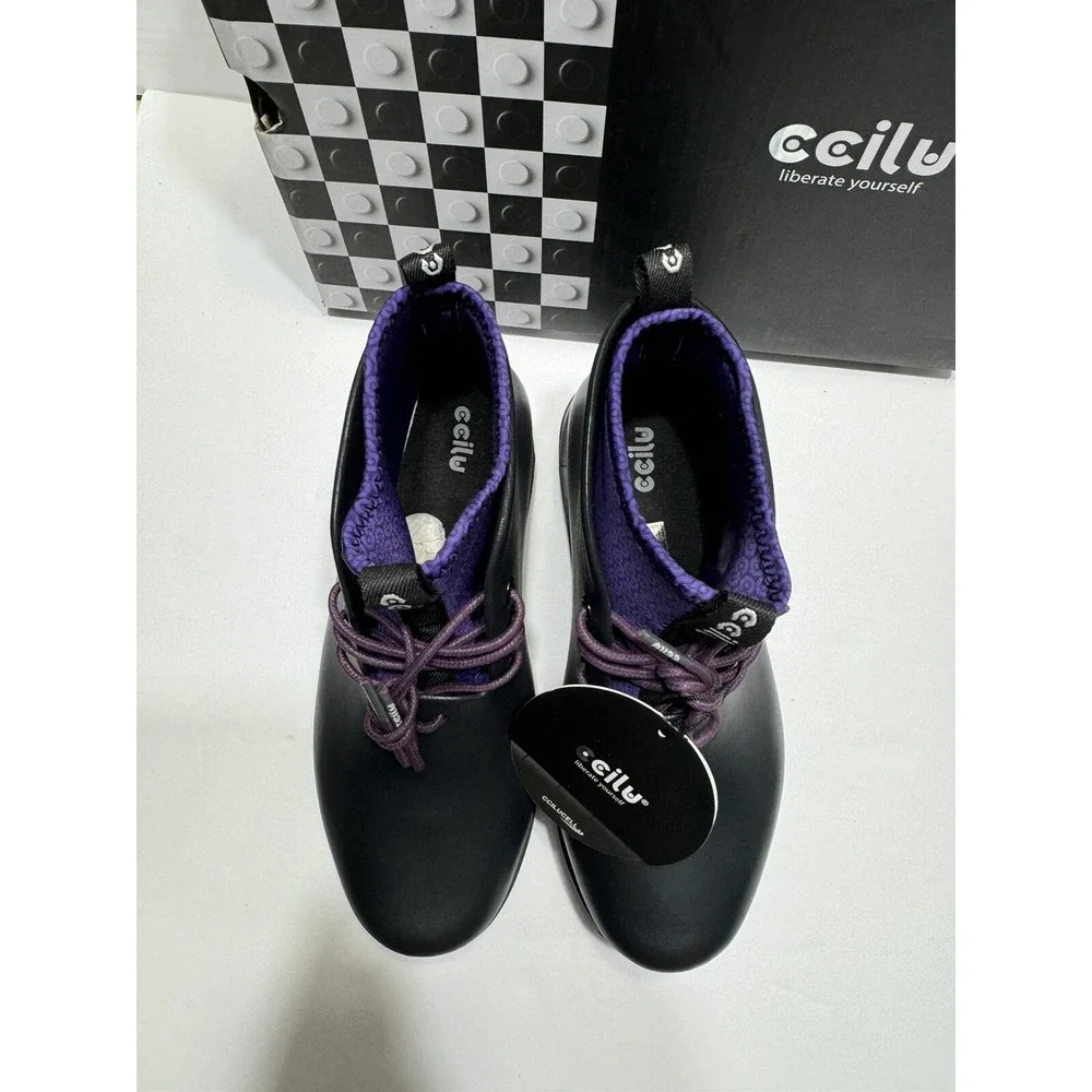 Ccilu Panto Pola Women High Top Ankle Boots Lace-up Rainboots Royal Purple‎ Sz 7